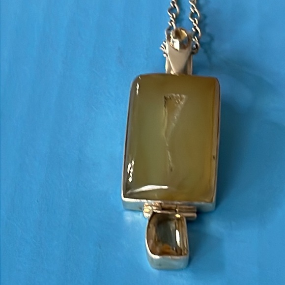 Sterling Triple Citrine Druzy Pendant Necklace. Hinged. Auspicious. Artist made - Picture 9 of 15